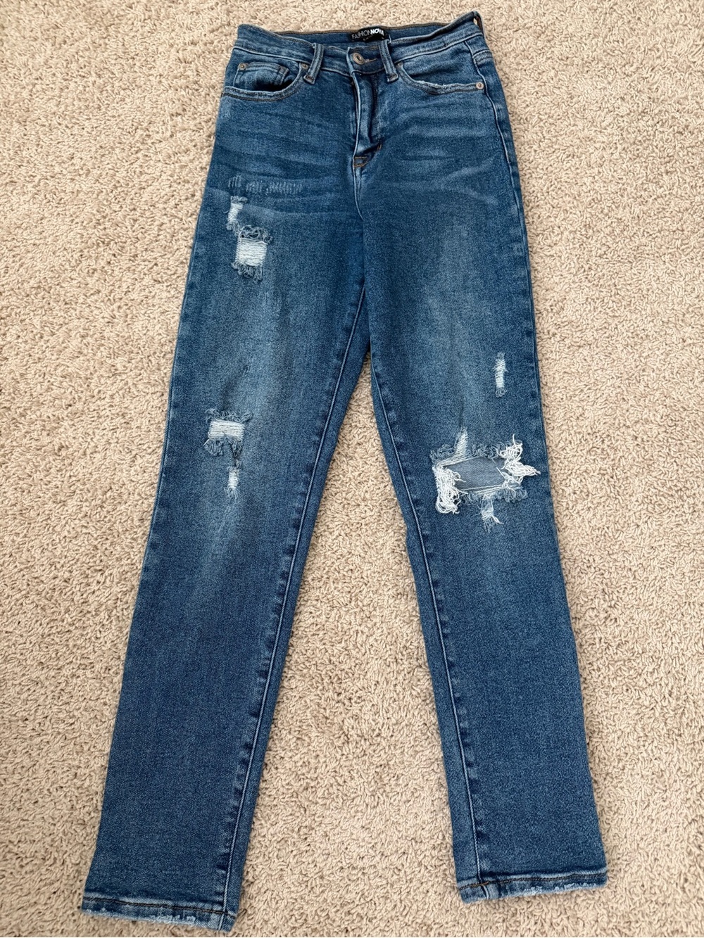Fashion Nova Distressed Straight Leg Jeans - Blue